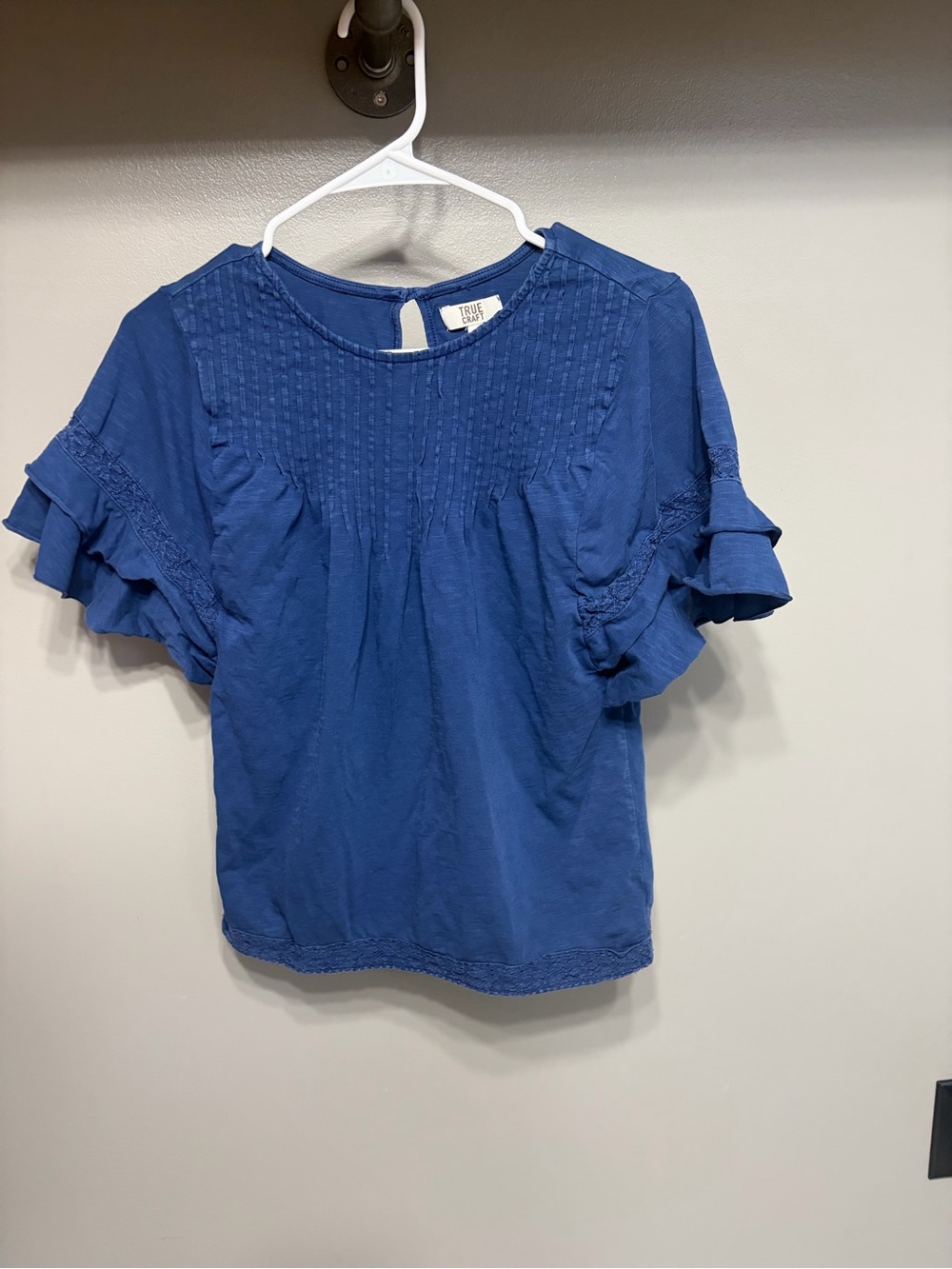 True Craft Royal Blue Pintuck Ruffle Sleeve Blouse